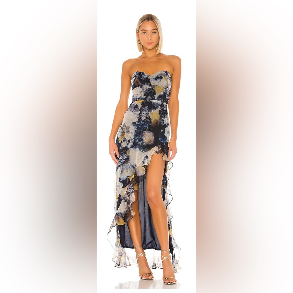 Amanda Uprichard Navy and Gold High Low Dress